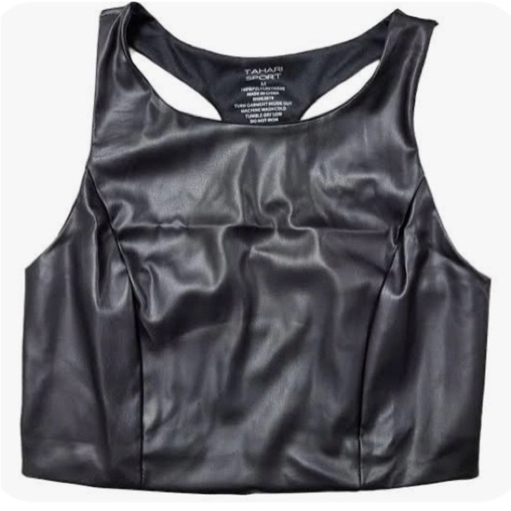 Tahari Sport Women's Active Faux Leather Racerback Cropped Tank